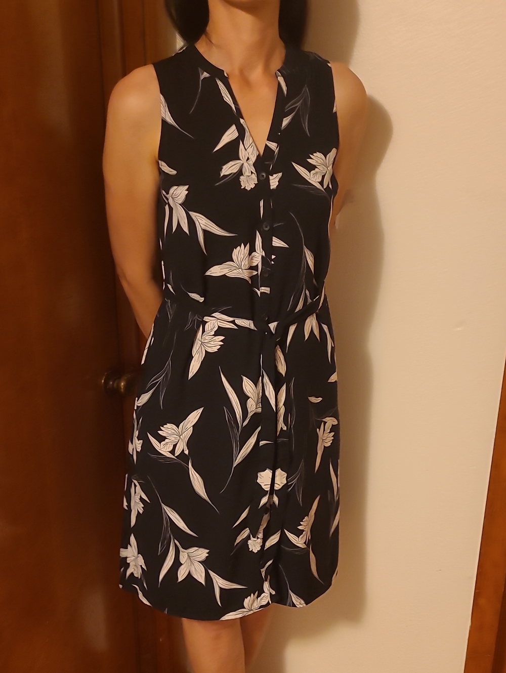 a new day, Black Sleeveless Floral Midi Dress